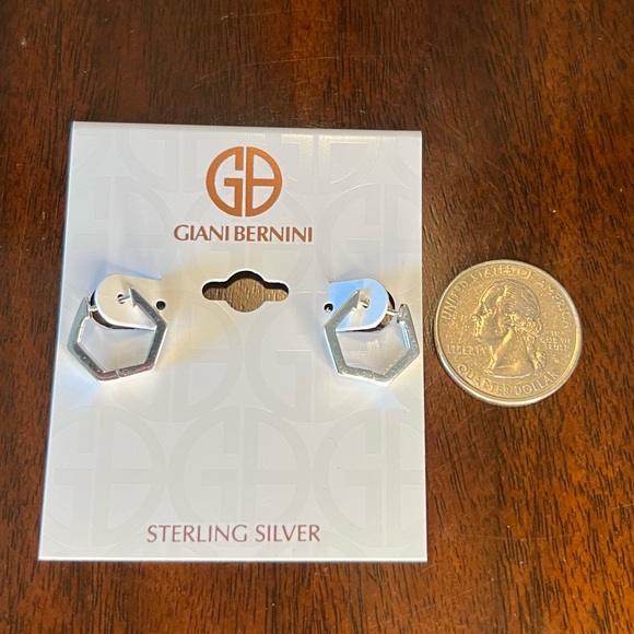 NWT Giani Bernini Polished Hexagon Small Hoop Earrings Sterling Silver 1/2" - Picture 5 of 7